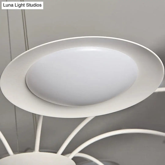 Simple Style Disc Chandelier - 8-Head Metal Hanging Light Fixture In White For Living Room