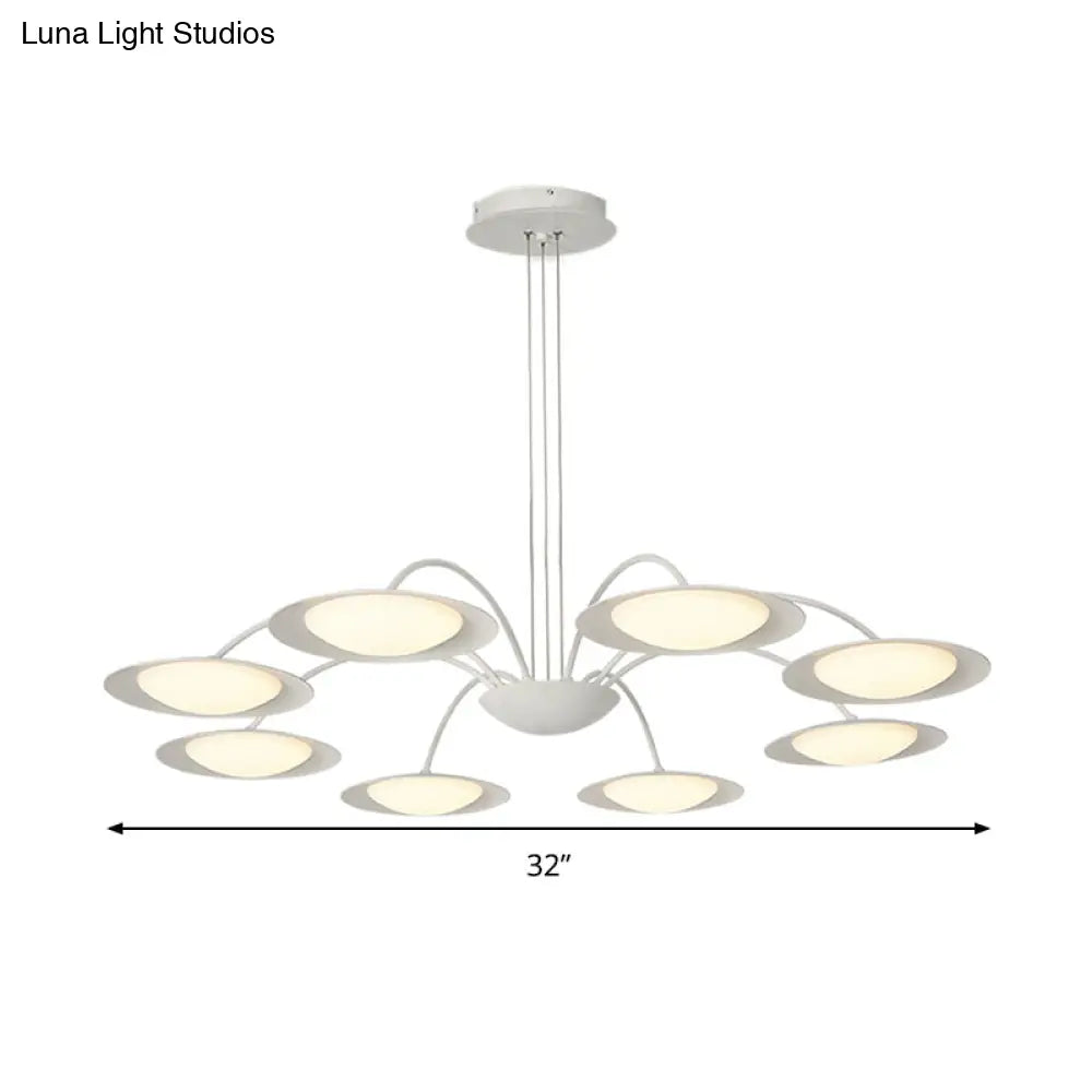 Simple Style Disc Chandelier - 8-Head Metal Hanging Light Fixture In White For Living Room