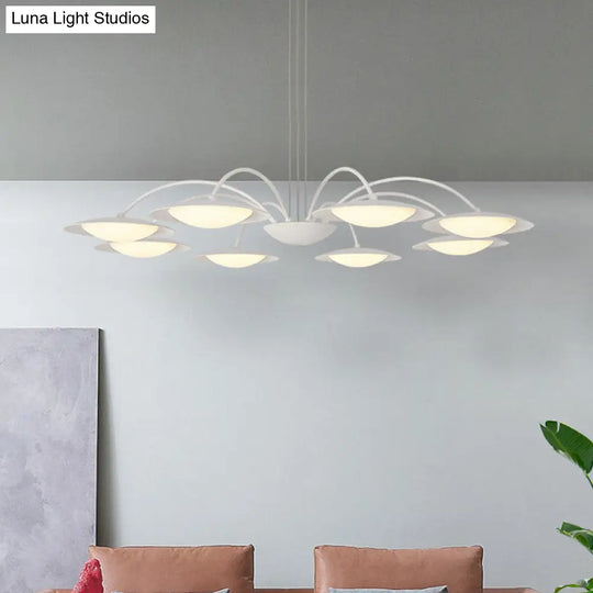 Metal 8-Head Disc Chandelier In Simple White For Living Room