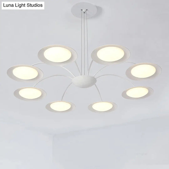 Metal 8-Head Disc Chandelier In Simple White For Living Room