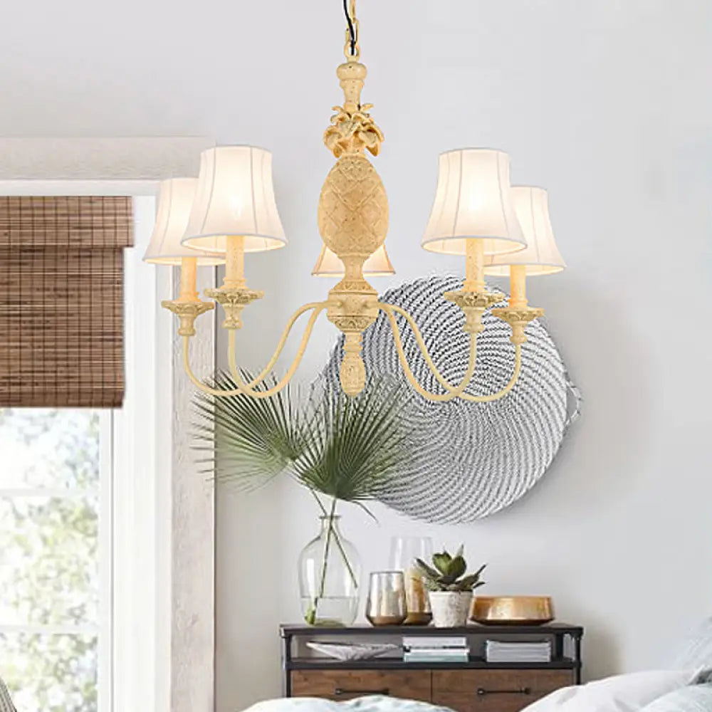 Simple Style Fabric Hanging Ceiling Light Yellow Chandelier Fixture - Empire Shade 5/8 Lights 5 /