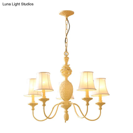 Simplistic Empire Shade Fabric Ceiling Light: Yellow Chandelier With 5/8 Hanging Lights - Elegant &