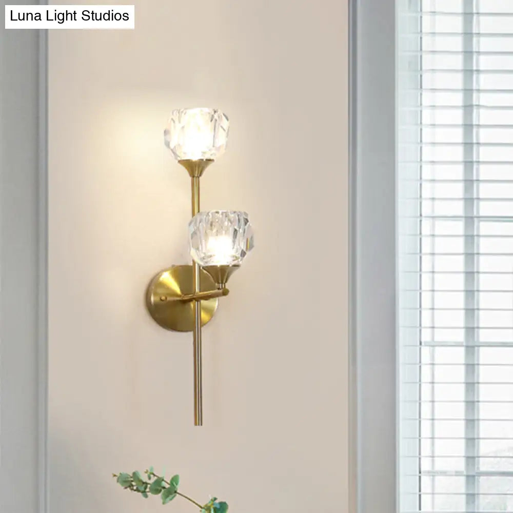 Simple Style Faceted Crystal 2-Head Gold Wall Mounted Lighting