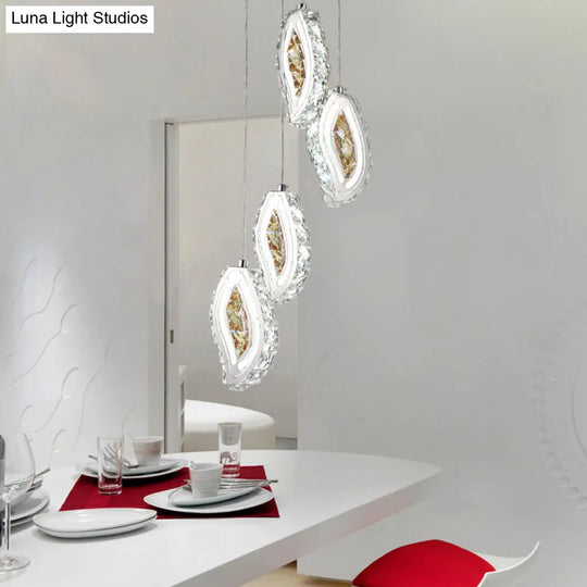 Faceted Crystal Led Pendant Ceiling Light In Simple Silver Style For Elegant Dining Rooms