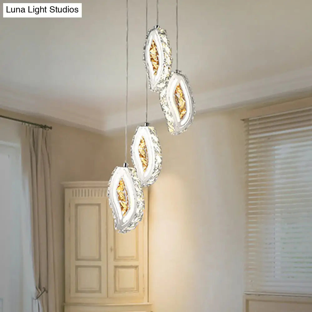 Faceted Crystal Led Pendant Ceiling Light In Simple Silver Style For Elegant Dining Rooms