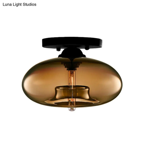 Simple Style Glass Oval Flush Mount Lamp With 1 Light - Clear/Amber/Smoky Ceiling Fixture For