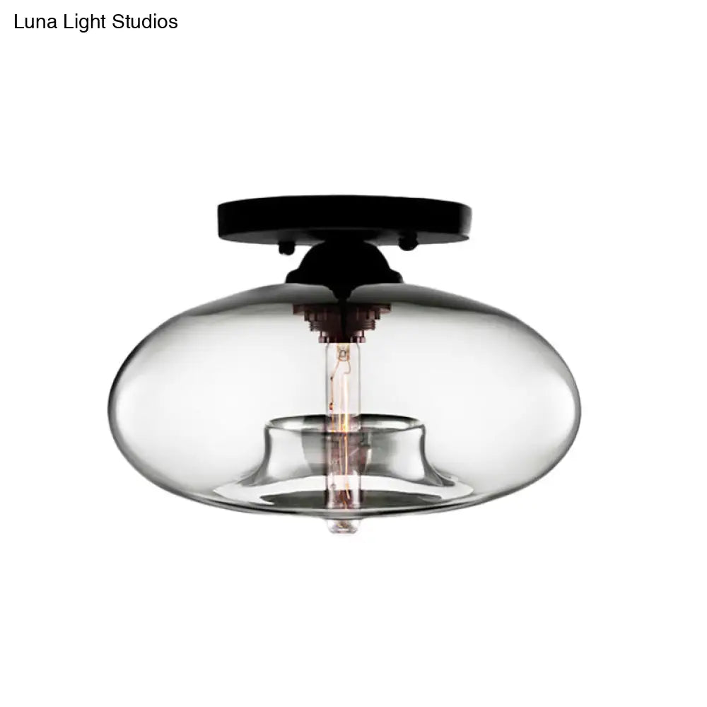 Simple Style Glass Oval Flush Mount Lamp With 1 Light - Clear/Amber/Smoky Ceiling Fixture For