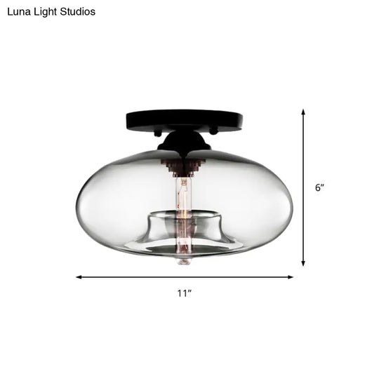 Simple Style Glass Oval Flush Mount Lamp With 1 Light - Clear/Amber/Smoky Ceiling Fixture For