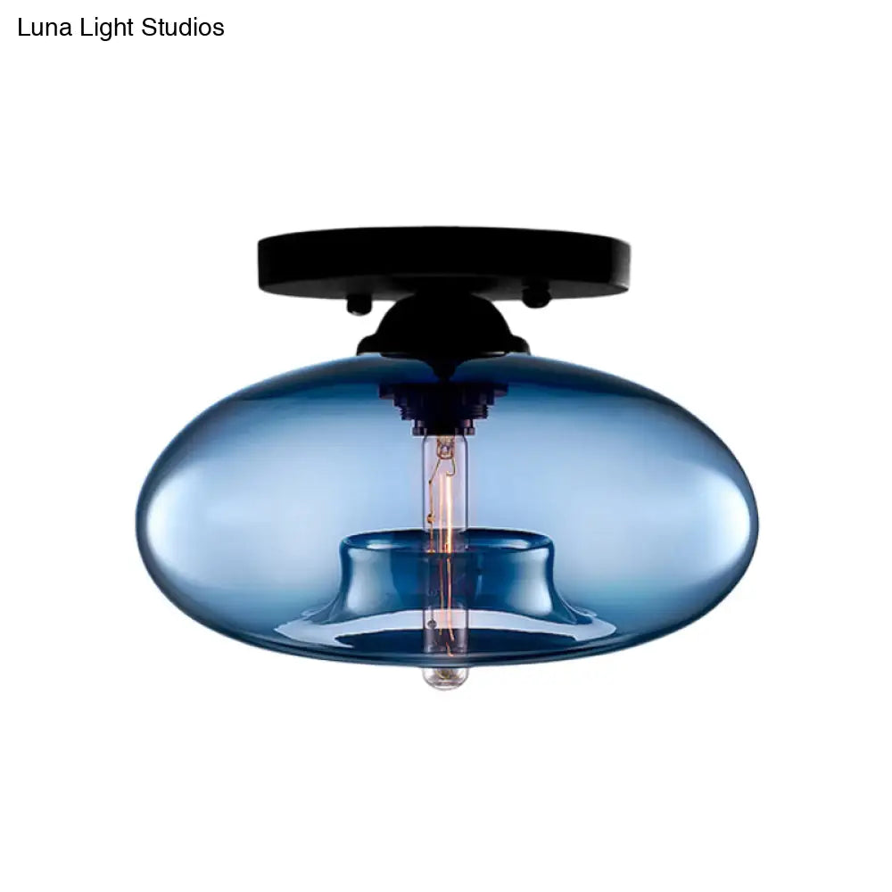 Simple Style Glass Oval Flush Mount Lamp With 1 Light - Clear/Amber/Smoky Ceiling Fixture For