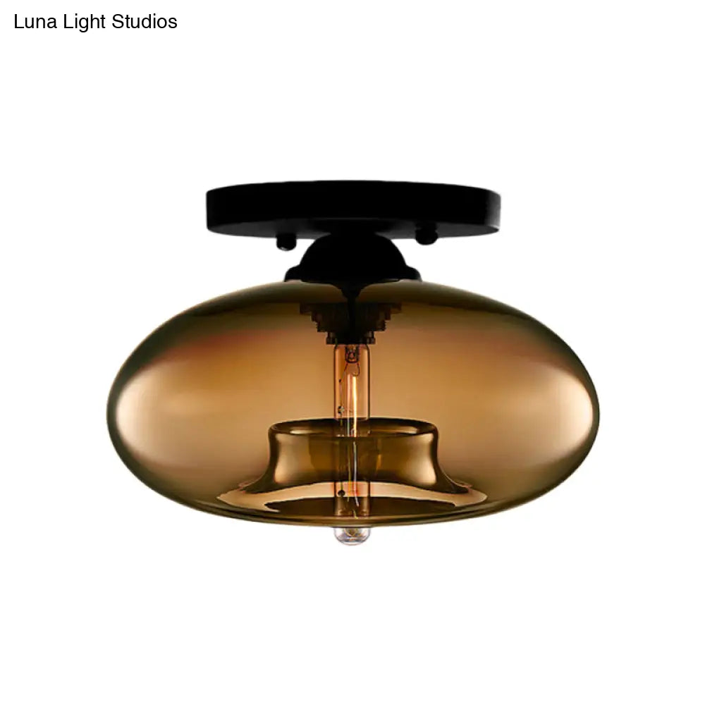 Simple Style Glass Oval Flush Mount Lamp With 1 Light - Clear/Amber/Smoky Ceiling Fixture For