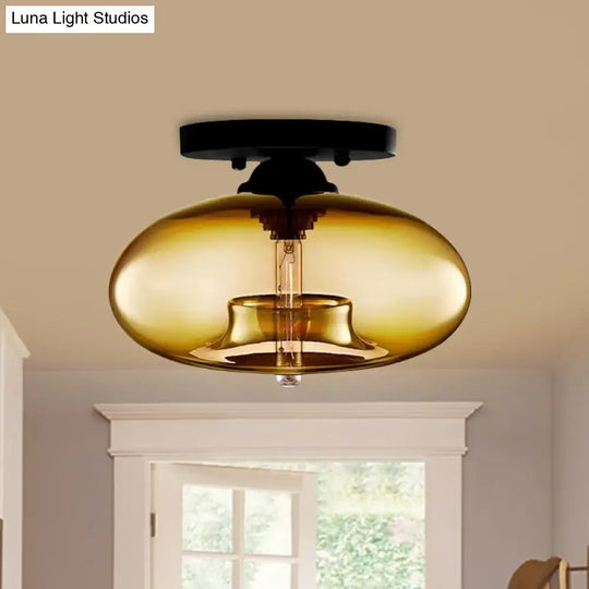 Simple Style Glass Oval Flush Mount Lamp With 1 Light - Clear/Amber/Smoky Ceiling Fixture For