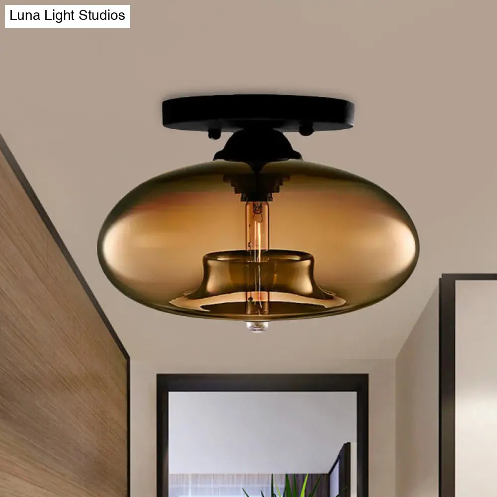 Simple Style Glass Oval Flush Mount Lamp With 1 Light - Clear/Amber/Smoky Ceiling Fixture For