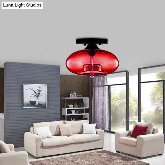 Simple Style Glass Oval Flush Mount Lamp With 1 Light - Clear/Amber/Smoky Ceiling Fixture For