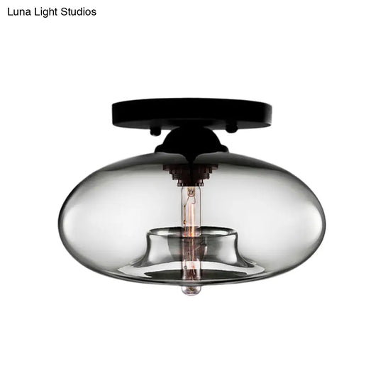 Simple Style Glass Oval Flush Mount Lamp With 1 Light - Clear/Amber/Smoky Ceiling Fixture For