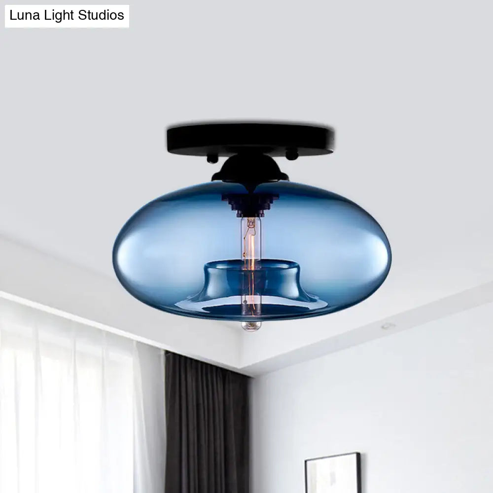 Simple Style Glass Oval Flush Mount Lamp With 1 Light - Clear/Amber/Smoky Ceiling Fixture For