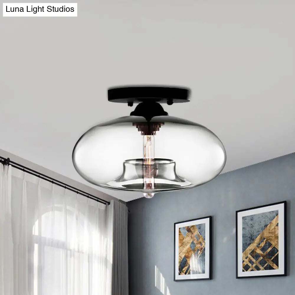 Simple Style Glass Oval Flush Mount Lamp With 1 Light - Clear/Amber/Smoky Ceiling Fixture For