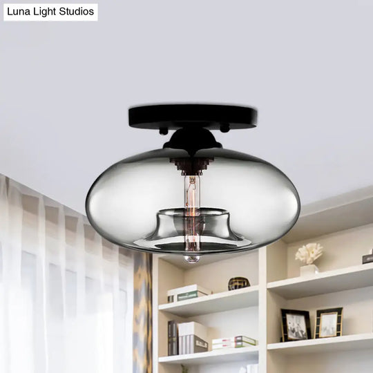 Simple Style Glass Oval Flush Mount Lamp With 1 Light - Clear/Amber/Smoky Ceiling Fixture For