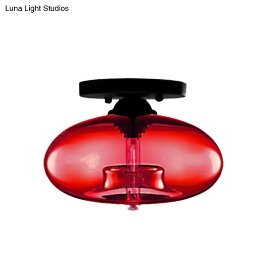 Simple Style Glass Oval Flush Mount Lamp With 1 Light - Clear/Amber/Smoky Ceiling Fixture For