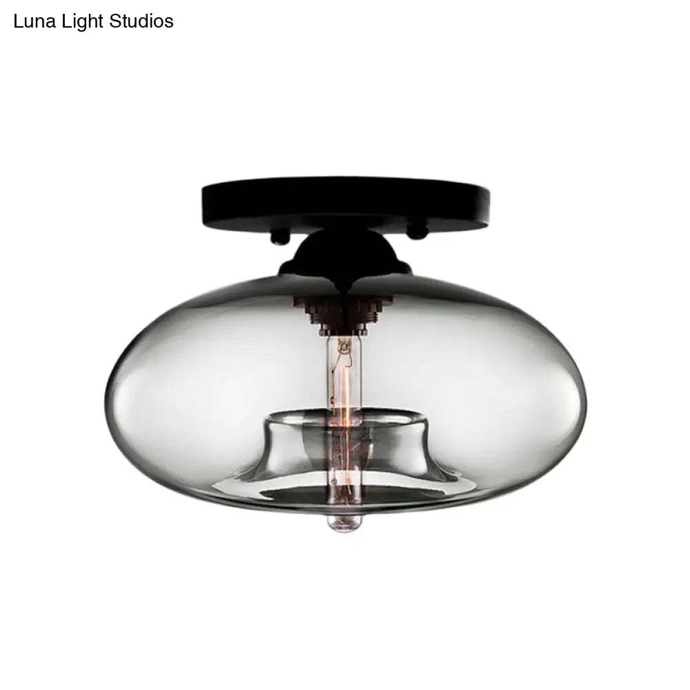 Simple Style Glass Oval Flush Mount Lamp With 1 Light - Clear/Amber/Smoky Ceiling Fixture For