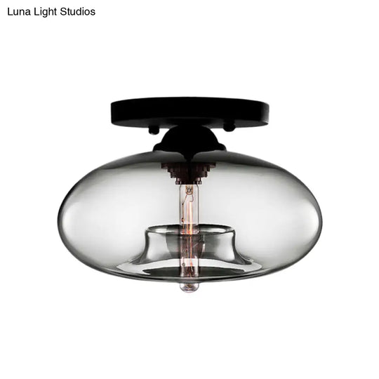 Simple Style Glass Oval Flush Mount Lamp With 1 Light - Clear/Amber/Smoky Ceiling Fixture For