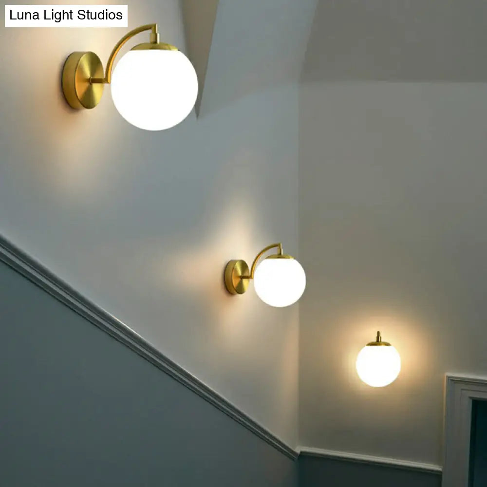 Simple Style Glass Wall Mounted Light With Brass Finish - Spherical Stairway Lighting Fixture (1