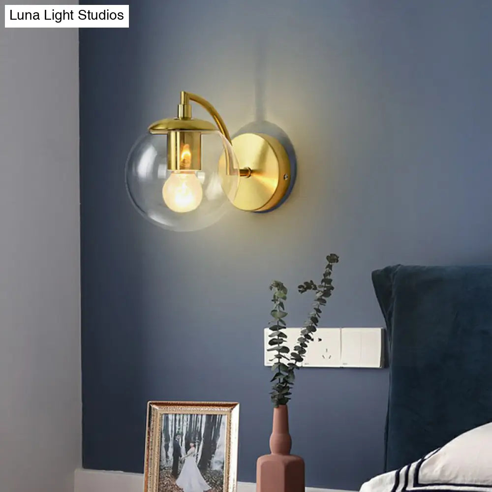 Simple Style Glass Wall Mounted Light With Brass Finish - Spherical Stairway Lighting Fixture (1