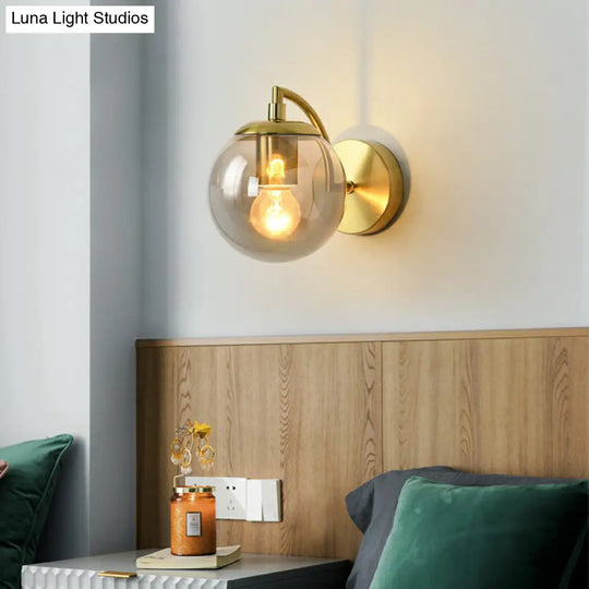 Simple Style Glass Wall Mounted Light With Brass Finish - Spherical Stairway Lighting Fixture (1