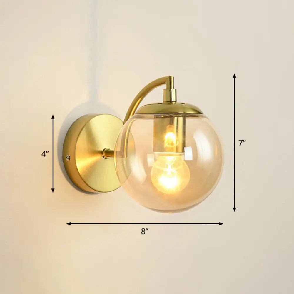 Simple Style Glass Wall Mounted Light With Brass Finish - Spherical Stairway Lighting Fixture (1