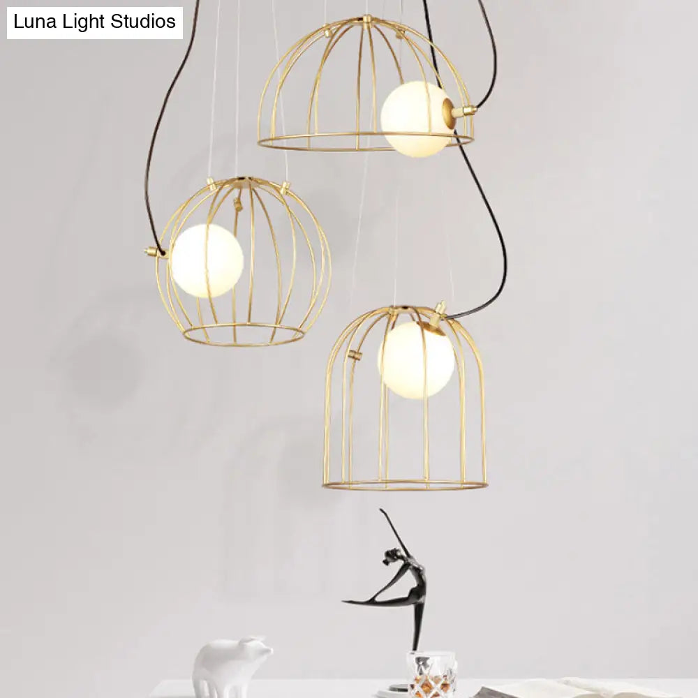 Simple Style Gold Dome Wire Cage Pendant Light For Dining Room Ceiling – 1-Light Metal Fixture