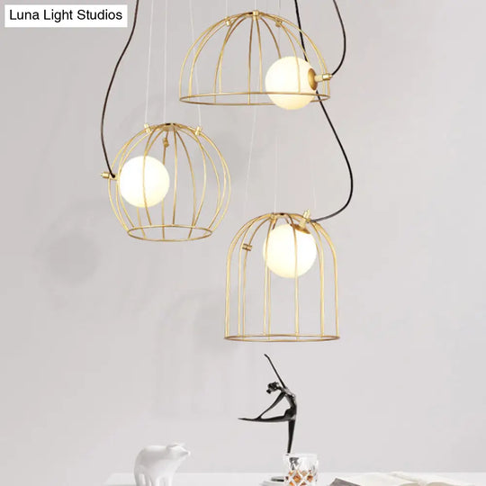 Simple Style Gold Dome Wire Cage Pendant Light For Dining Room Ceiling – 1-Light Metal Fixture