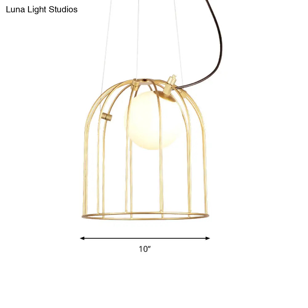 Simple Style Gold Dome Wire Cage Pendant Light For Dining Room Ceiling – 1-Light Metal Fixture