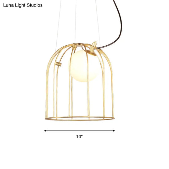 Simple Style Gold Dome Wire Cage Pendant Light For Dining Room Ceiling – 1-Light Metal Fixture