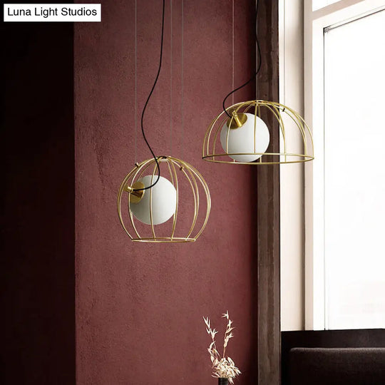 Gold Wire Cage Pendant Light - Simple Metal Style For Dining Room (1-Light)