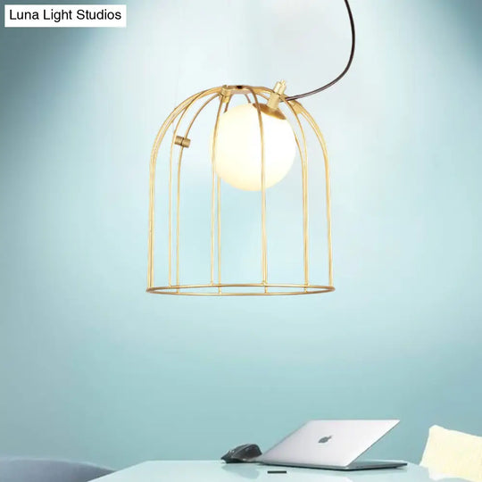 Gold Wire Cage Pendant Light - Simple Metal Style For Dining Room (1-Light) / A