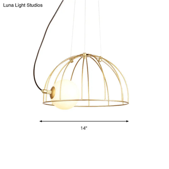 Simple Style Gold Dome Wire Cage Pendant Light For Dining Room Ceiling – 1-Light Metal Fixture