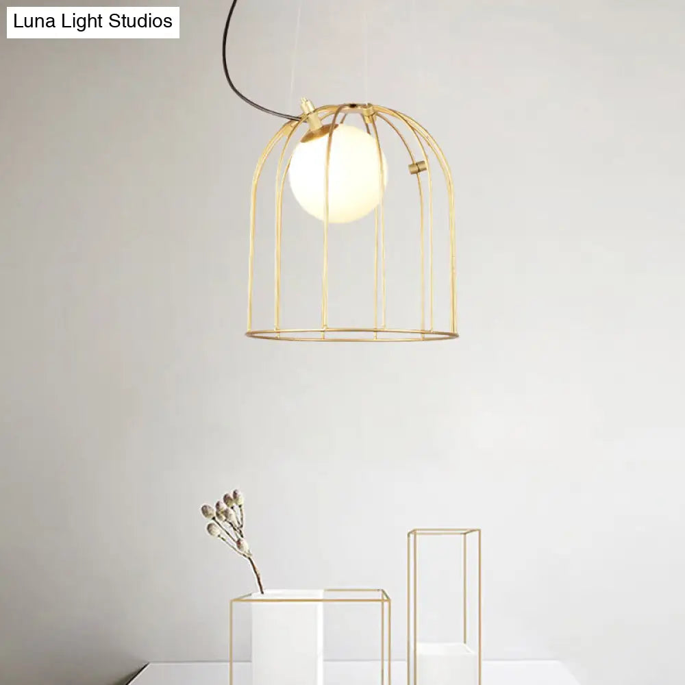 Gold Wire Cage Pendant Light - Simple Metal Style For Dining Room (1-Light)