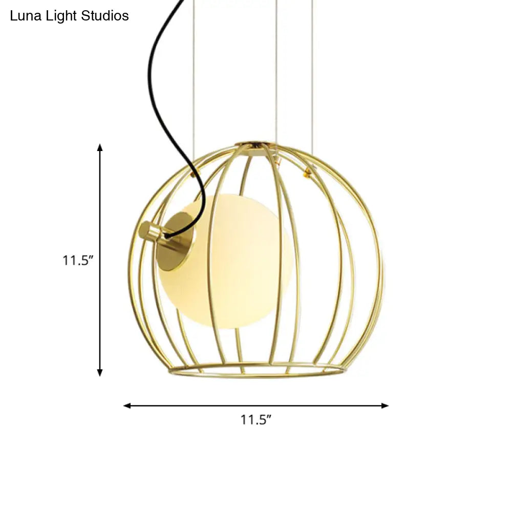 Gold Wire Cage Pendant Light - Simple Metal Style For Dining Room (1-Light)