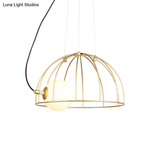 Gold Wire Cage Pendant Light - Simple Metal Style For Dining Room (1-Light) / B