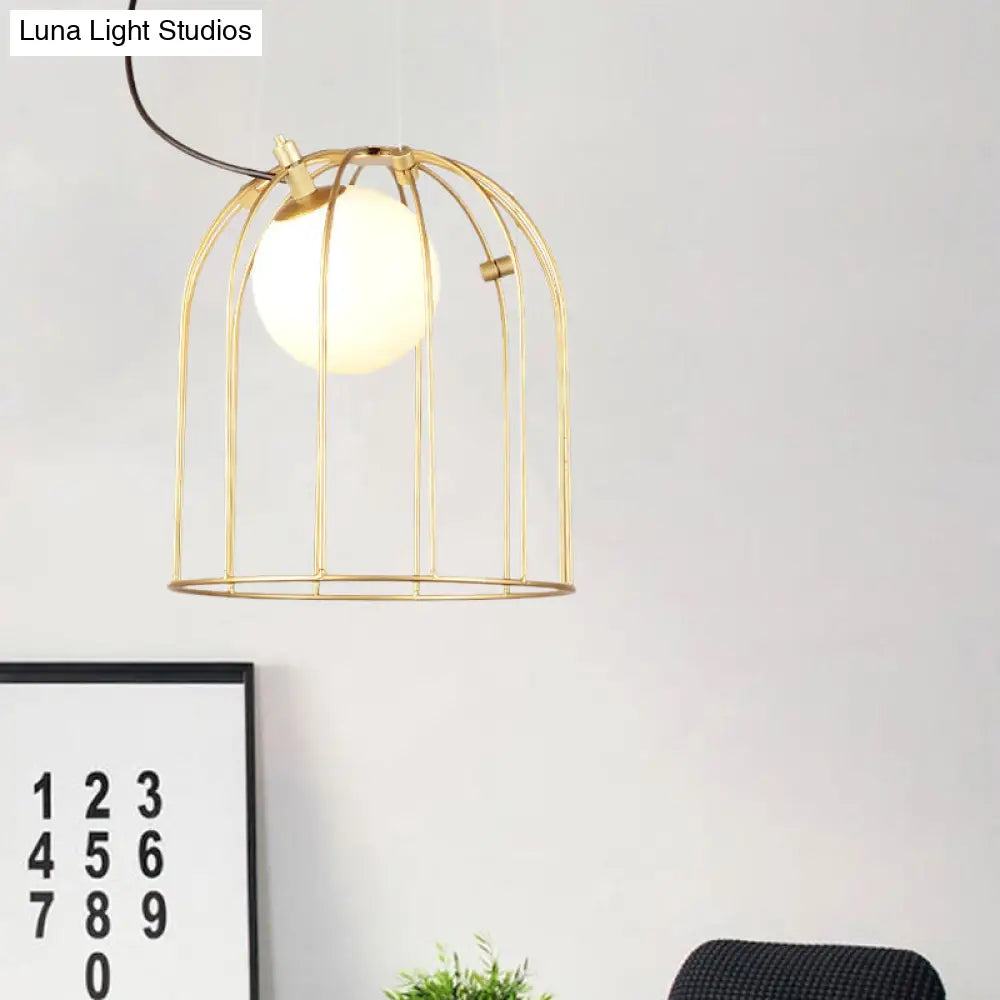 Simple Style Gold Dome Wire Cage Pendant Light For Dining Room Ceiling – 1-Light Metal Fixture