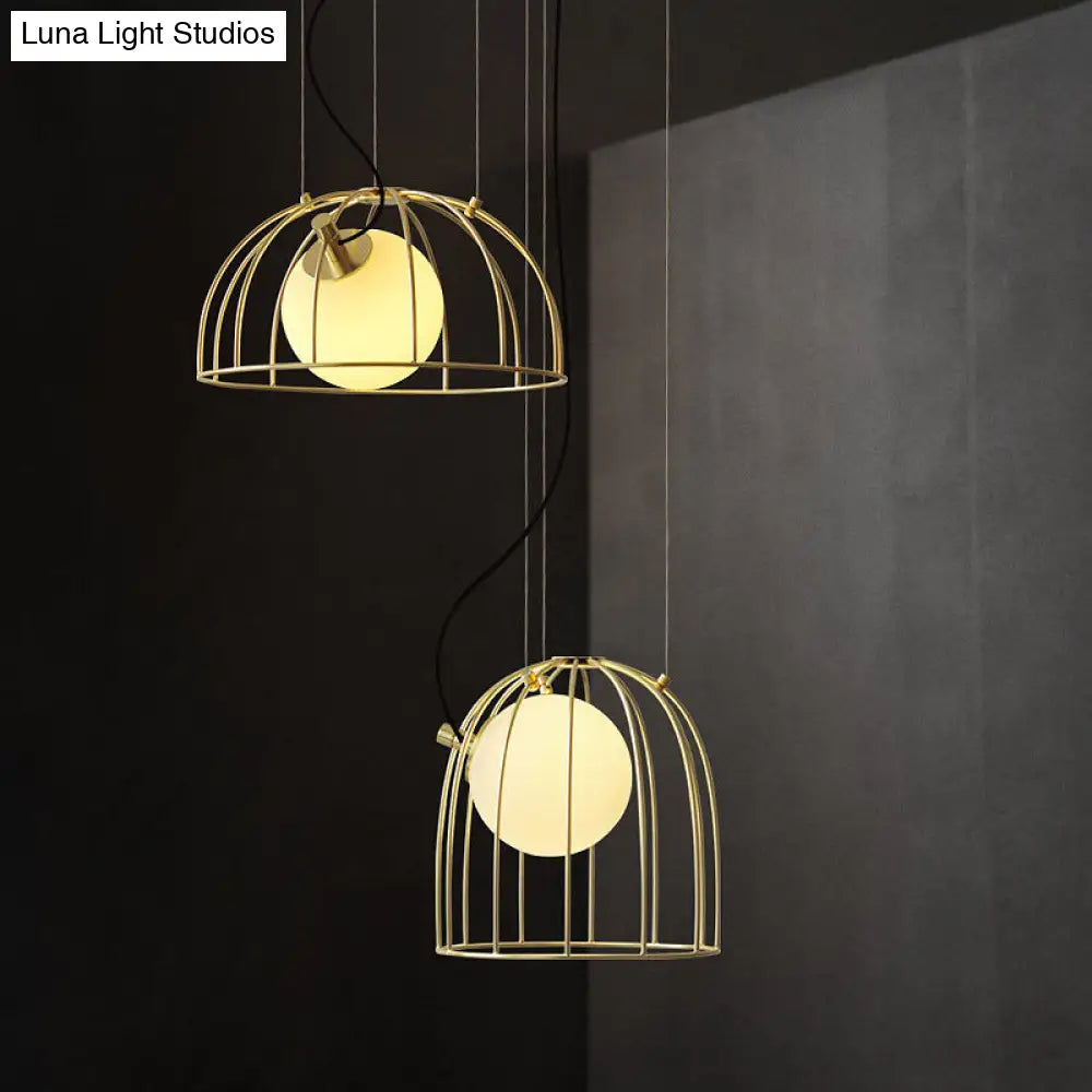 Simple Style Gold Dome Wire Cage Pendant Light For Dining Room Ceiling – 1-Light Metal Fixture