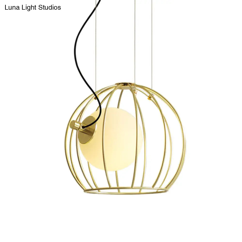 Simple Style Gold Dome Wire Cage Pendant Light For Dining Room Ceiling – 1-Light Metal Fixture