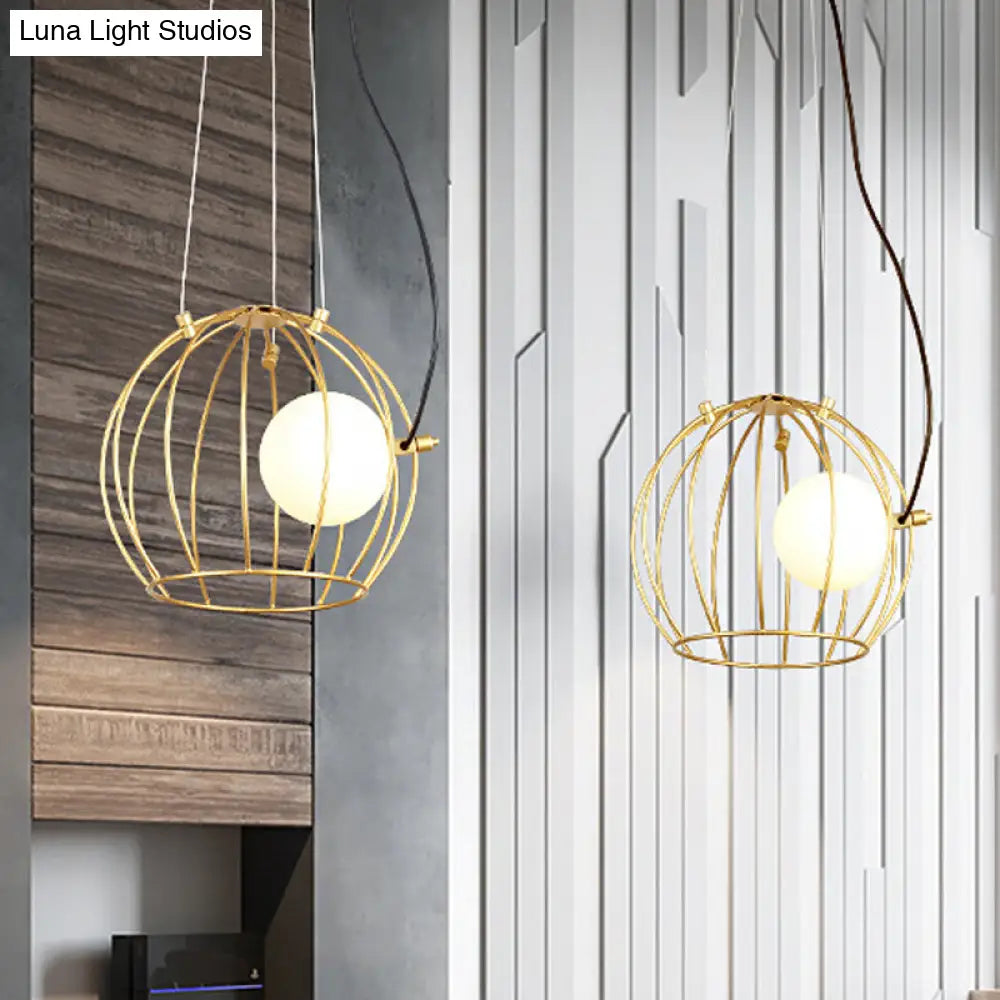 Gold Wire Cage Pendant Light - Simple Metal Style For Dining Room (1-Light)