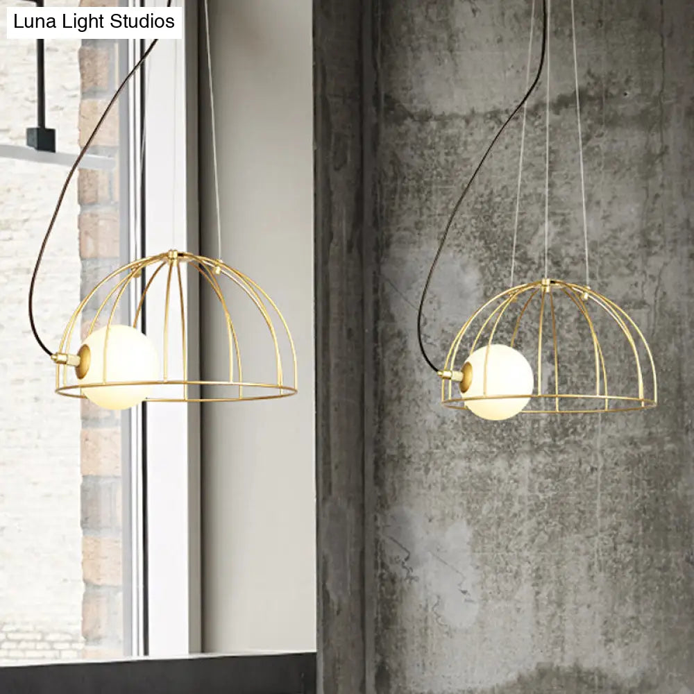 Simple Style Gold Dome Wire Cage Pendant Light For Dining Room Ceiling – 1-Light Metal Fixture