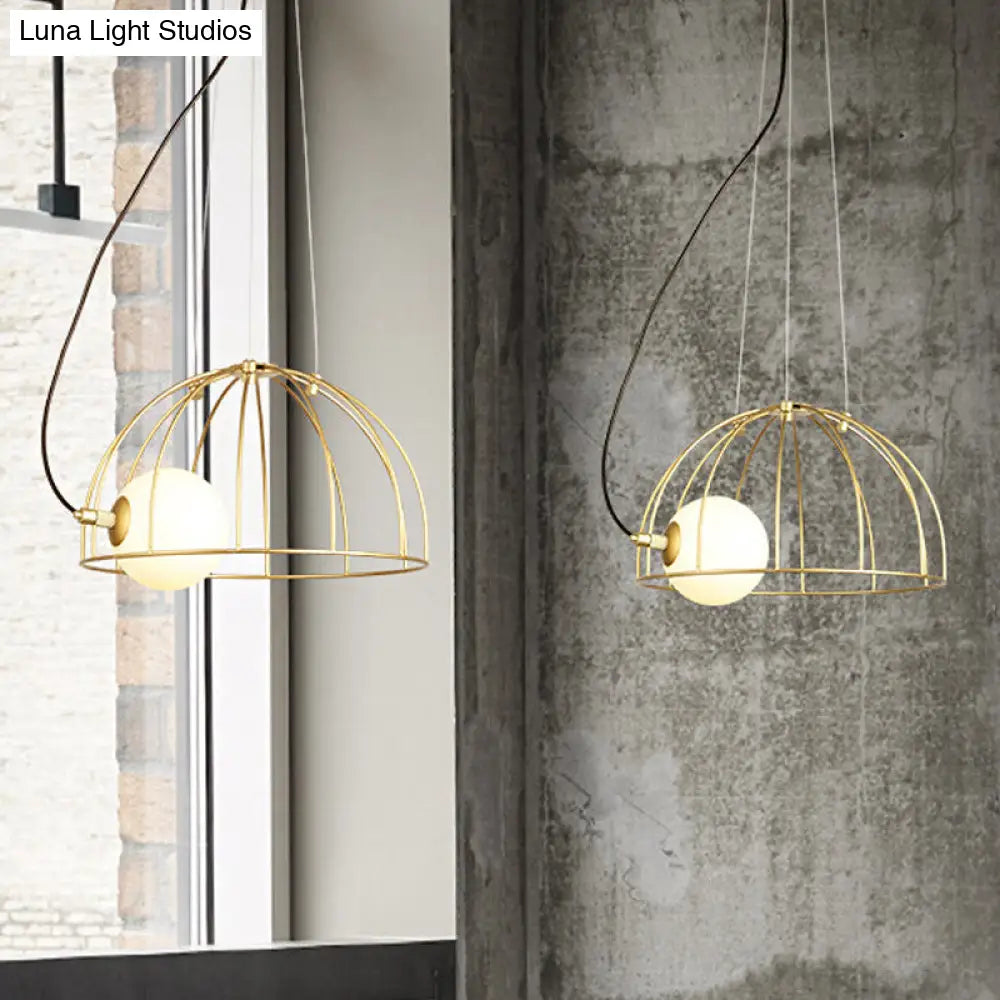 Gold Wire Cage Pendant Light - Simple Metal Style For Dining Room (1-Light)