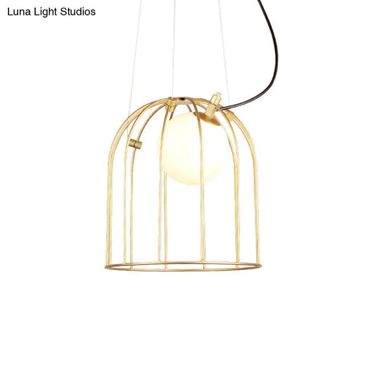 Gold Wire Cage Pendant Light - Simple Metal Style For Dining Room (1-Light)