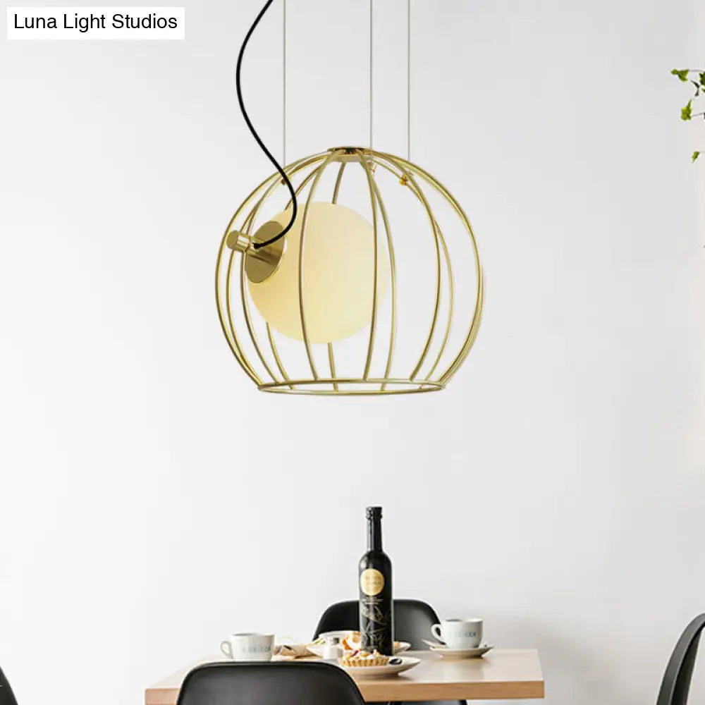 Gold Wire Cage Pendant Light - Simple Metal Style For Dining Room (1-Light) / C