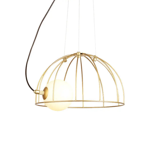 Simple Style Gold Dome Wire Cage Pendant Light For Dining Room Ceiling – 1-Light Metal Fixture / B