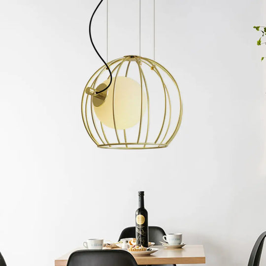 Simple Style Gold Dome Wire Cage Pendant Light For Dining Room Ceiling – 1-Light Metal Fixture / C