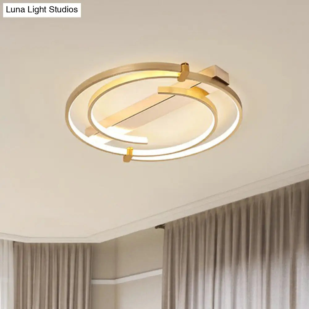 Simple Style Gold Loop Ceiling Flush Light - Metal Led Mount Fixture For Bedroom