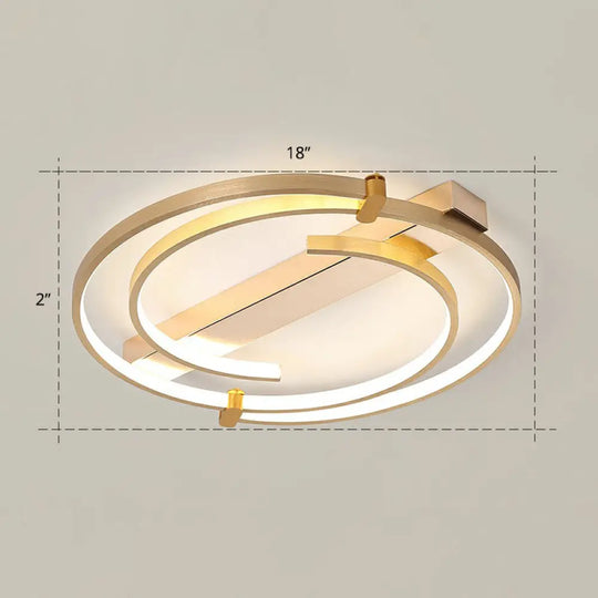 Simple Style Gold Loop Ceiling Flush Light - Metal Led Mount Fixture For Bedroom / 18’ Remote